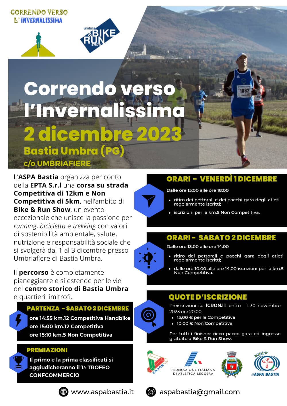 Correndo verso l'Invernalissima 2 dicembre 2023 Bastia Umbra - Bike & Run Show Umbriafiere